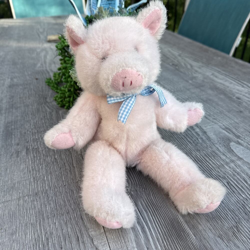 Vintage 1992 Ty Baby Petunia Pig Plush Pink Blue Gingham Bow Rare 9” Stuffed Toy